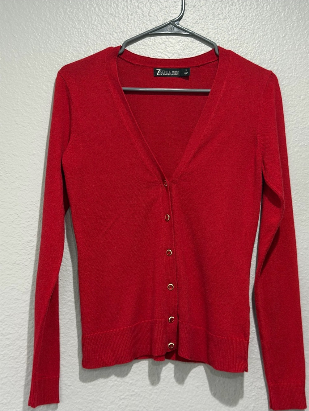 7th avenue Red V-Neck Button-Front Cardigan